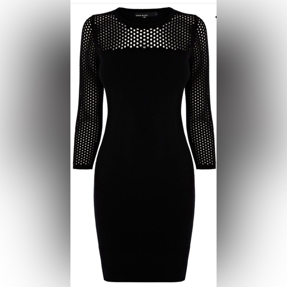 Karen Millen Black Mesh Open Stitch Dress, size 2